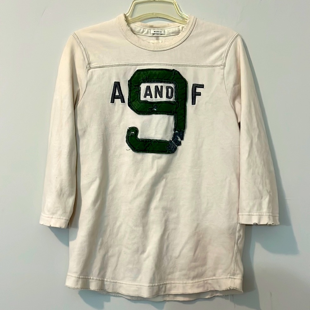 Abercrombie and Fitch 3/4 sleeve distressed shirt.